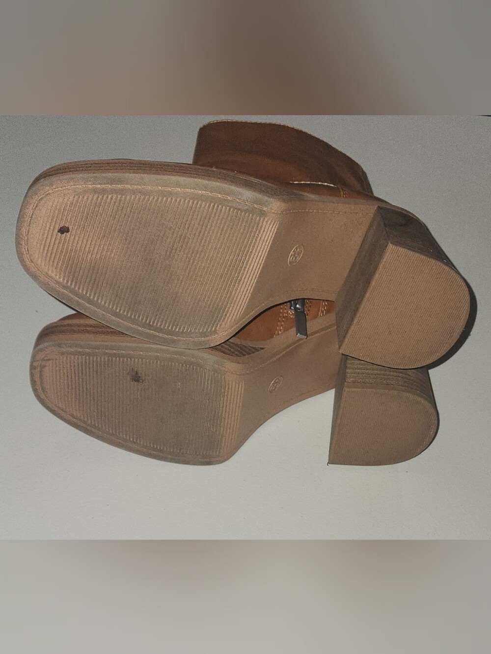 Hazelnut Brown Mid-Calf Block Heel Ankle Boots Zip Zipper Size 8.5 - Picture 7 of 7